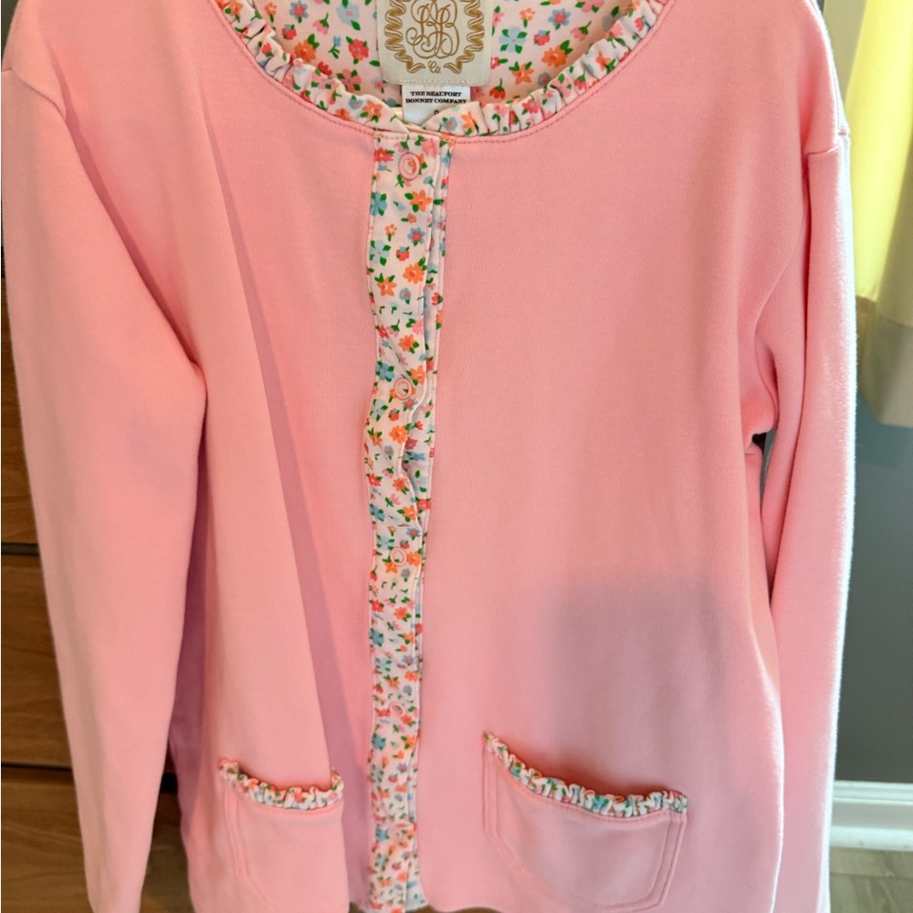 TBBC Pink Cardigan with Floral Trim